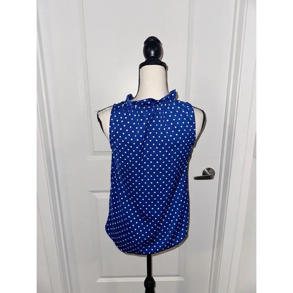 J. Crew Blue and White Tie Front Ruffled Blouse - Picture 3 of 7